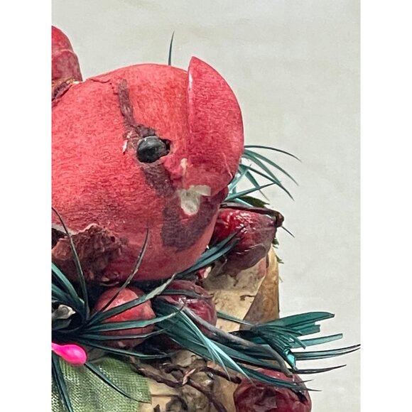 Christmas handmade ornament bell bark robin bird holy red brown 4" READ - Picture 3 of 5